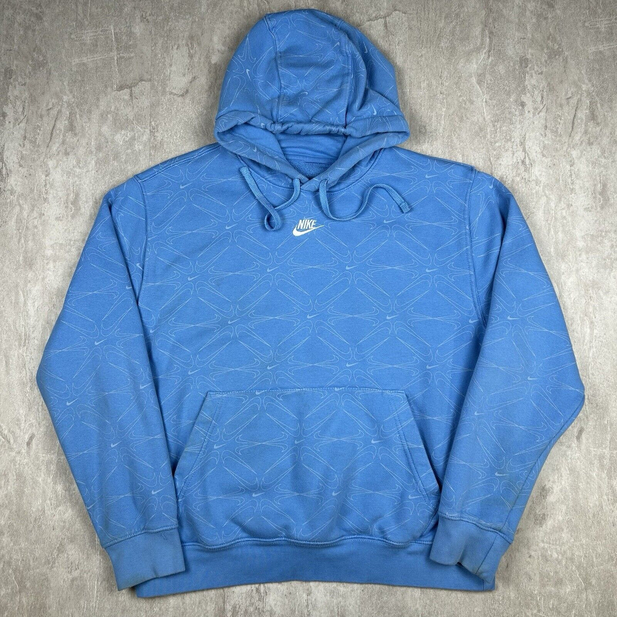 Nike Hoodie Blue All Over Print Center Swoosh Sweater Men's Size