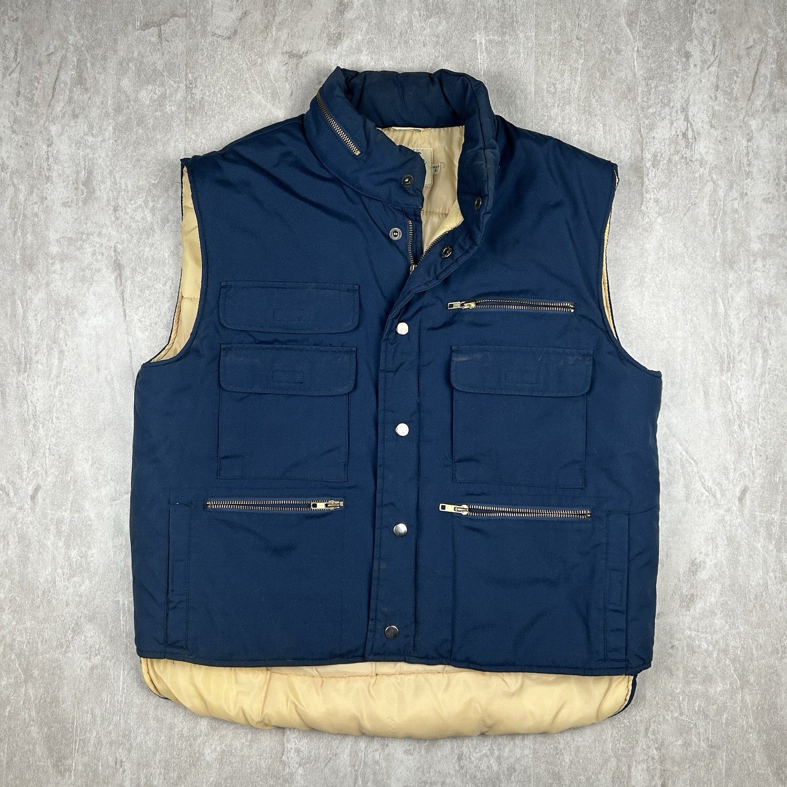 ジャケット・アウター SEARS Quilting Vest Vintage Sears Outerwear Men's XL Blue Quilted Sleeveless