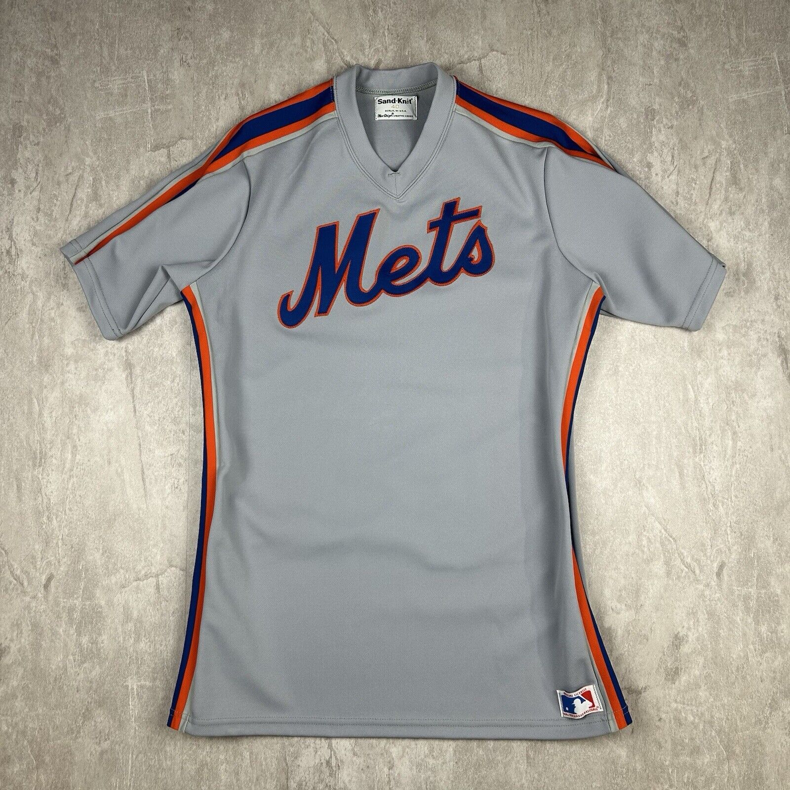 Vintage 80s Sand Knit New York Mets Jersey Gray Blank USA Made Men s S Clyde Vintage Clothing