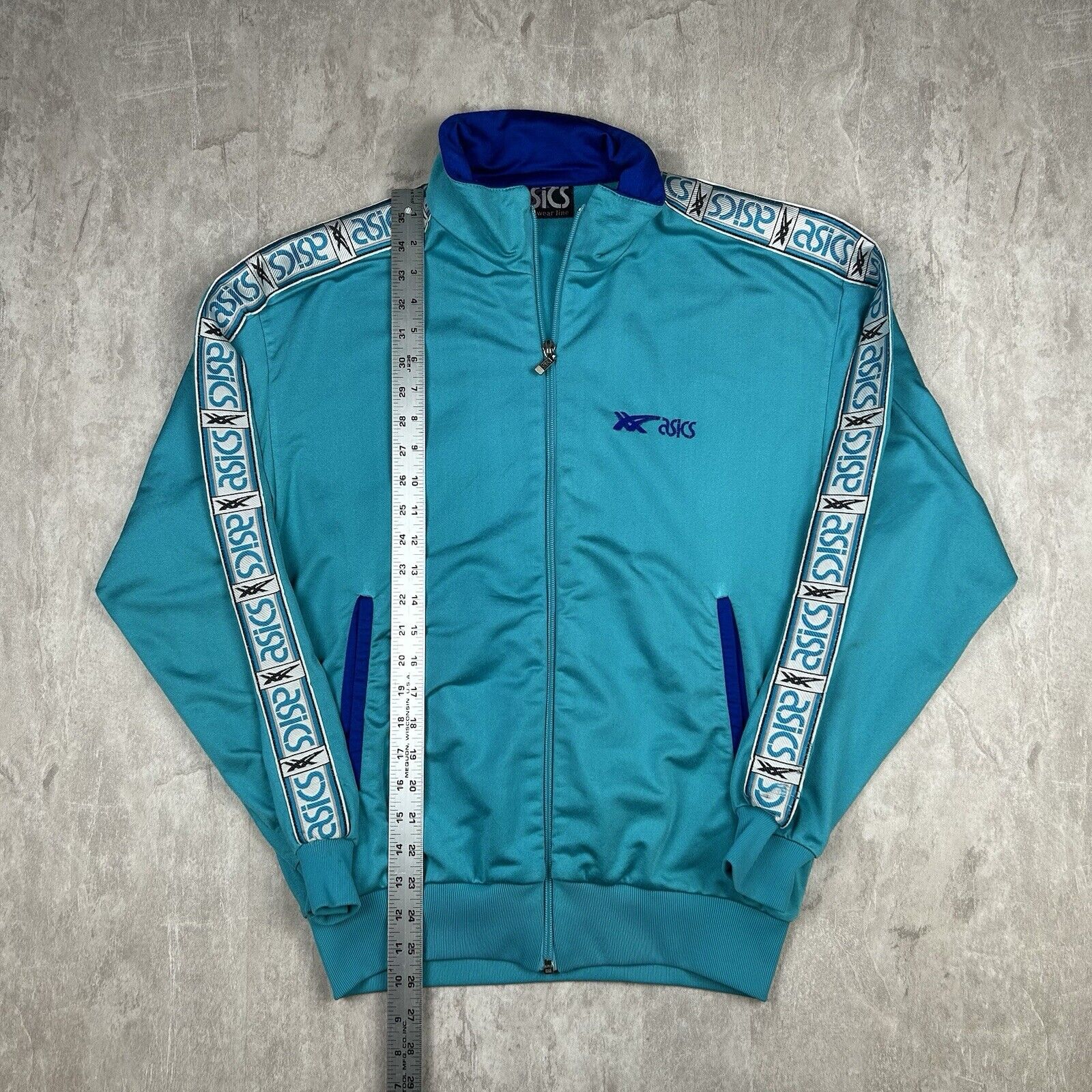 Vintage ASICS Track Jacket Zip Up Blue Teal Men's Size Unknown