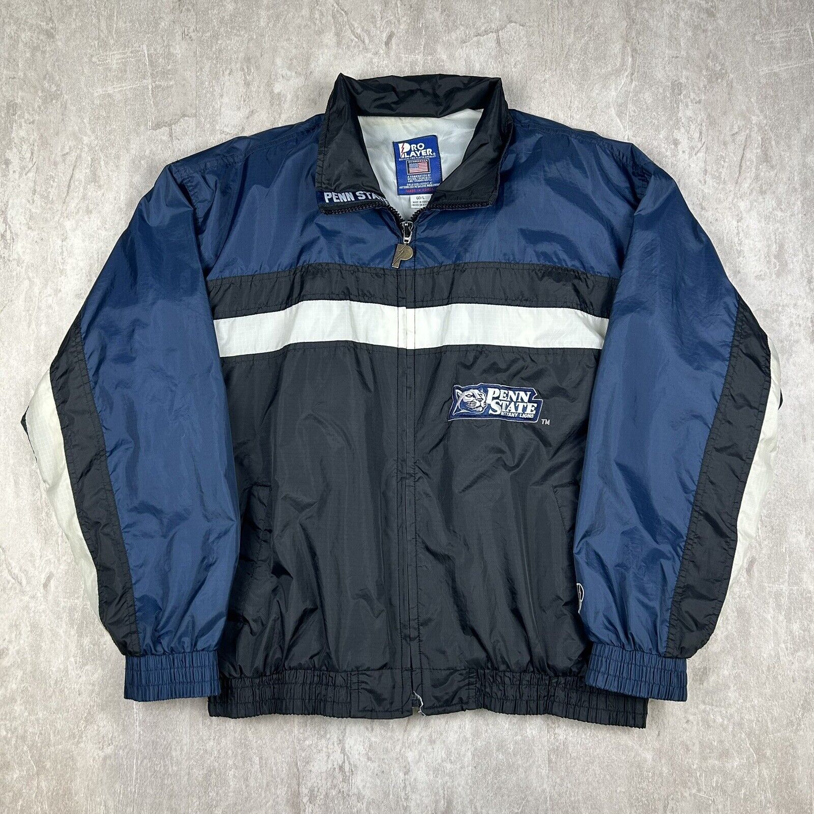 PRO PLAYER Penn State ナイロンジャケット XL 輸入 古着 Vintage 90s NCAA Penn State Pro Player Jacket Full Zip Blue