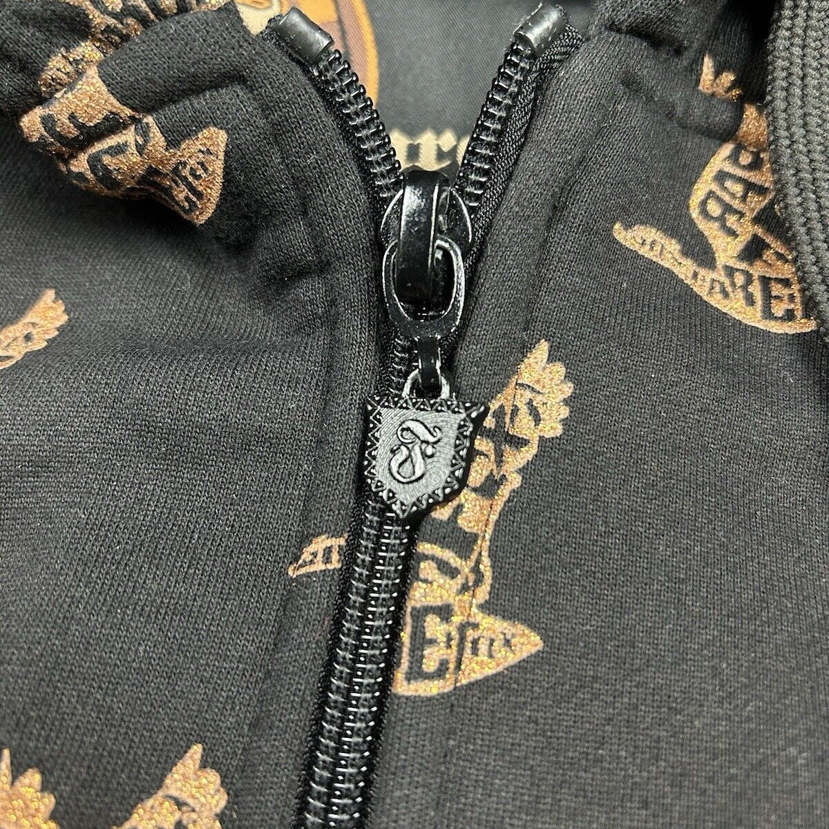 Y2K Barefox Full Zip Jacket Hoodie Black Geese Bird All Over