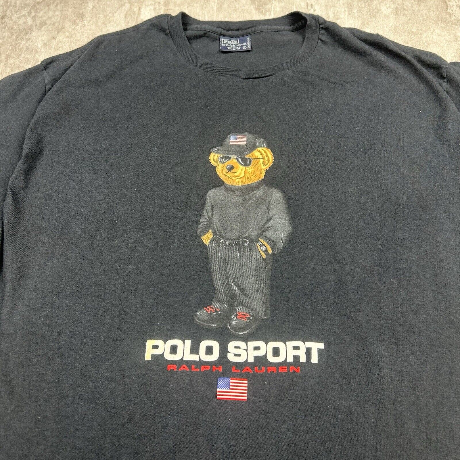Vintage 90s Polo Sport Ralph Lauren T-Shirt Black Bear USA Made