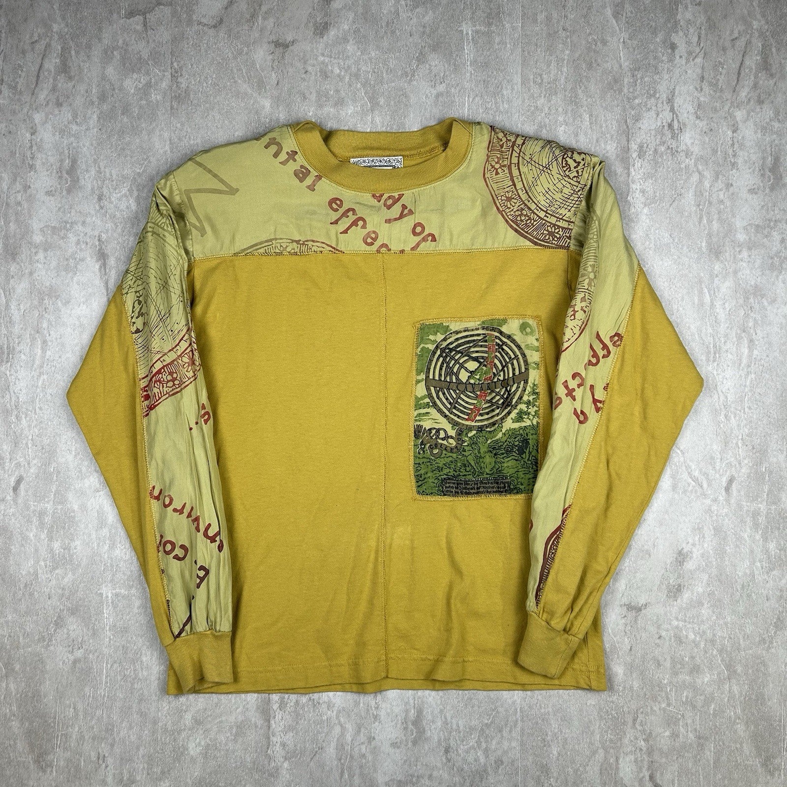 Vintage 90s Z Cavaricci Shirt Yellow Art Tee Long Sleeve USA Made