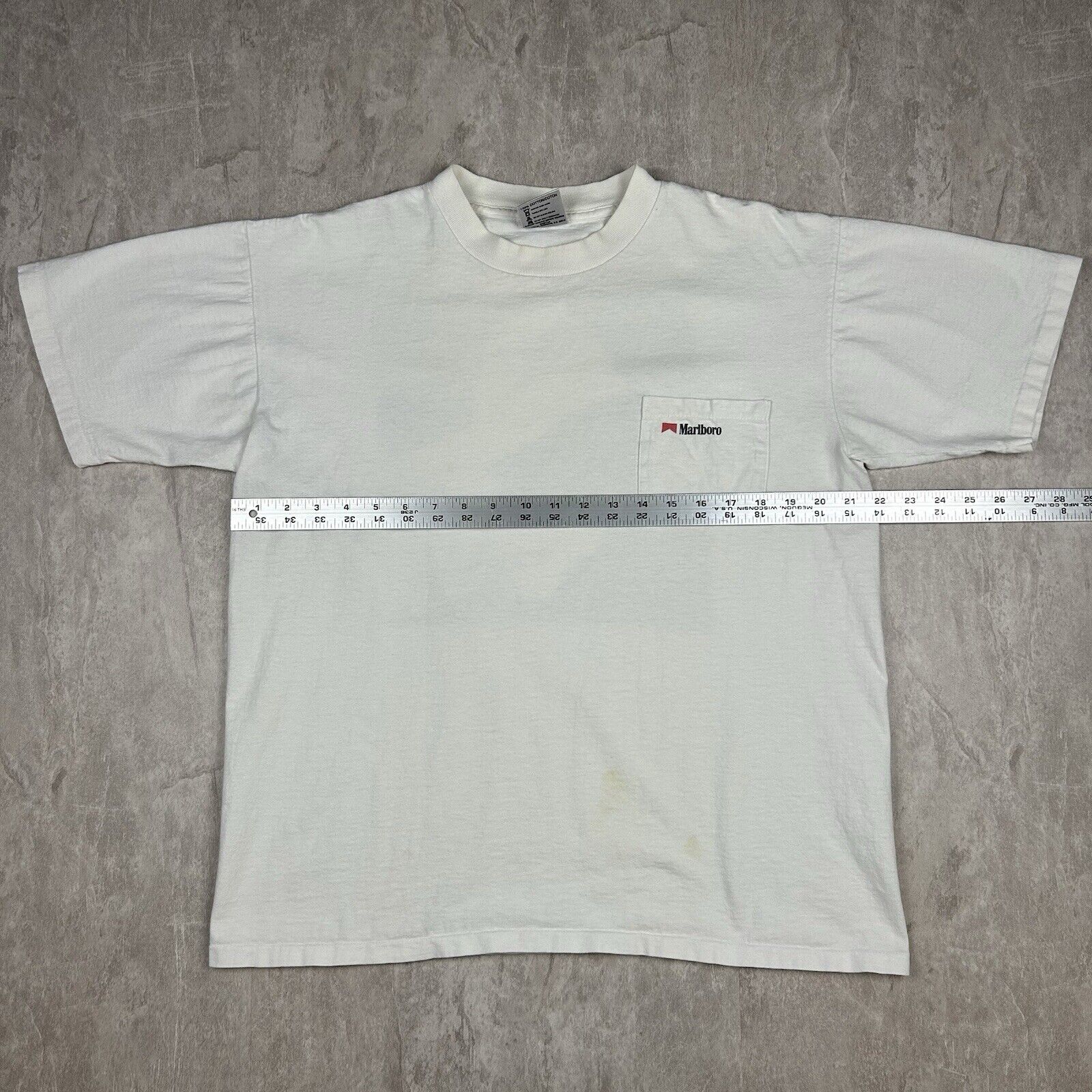 Vintage 90s Marlboro Smoking Cowboy Pocket Graphic White T-Shirt