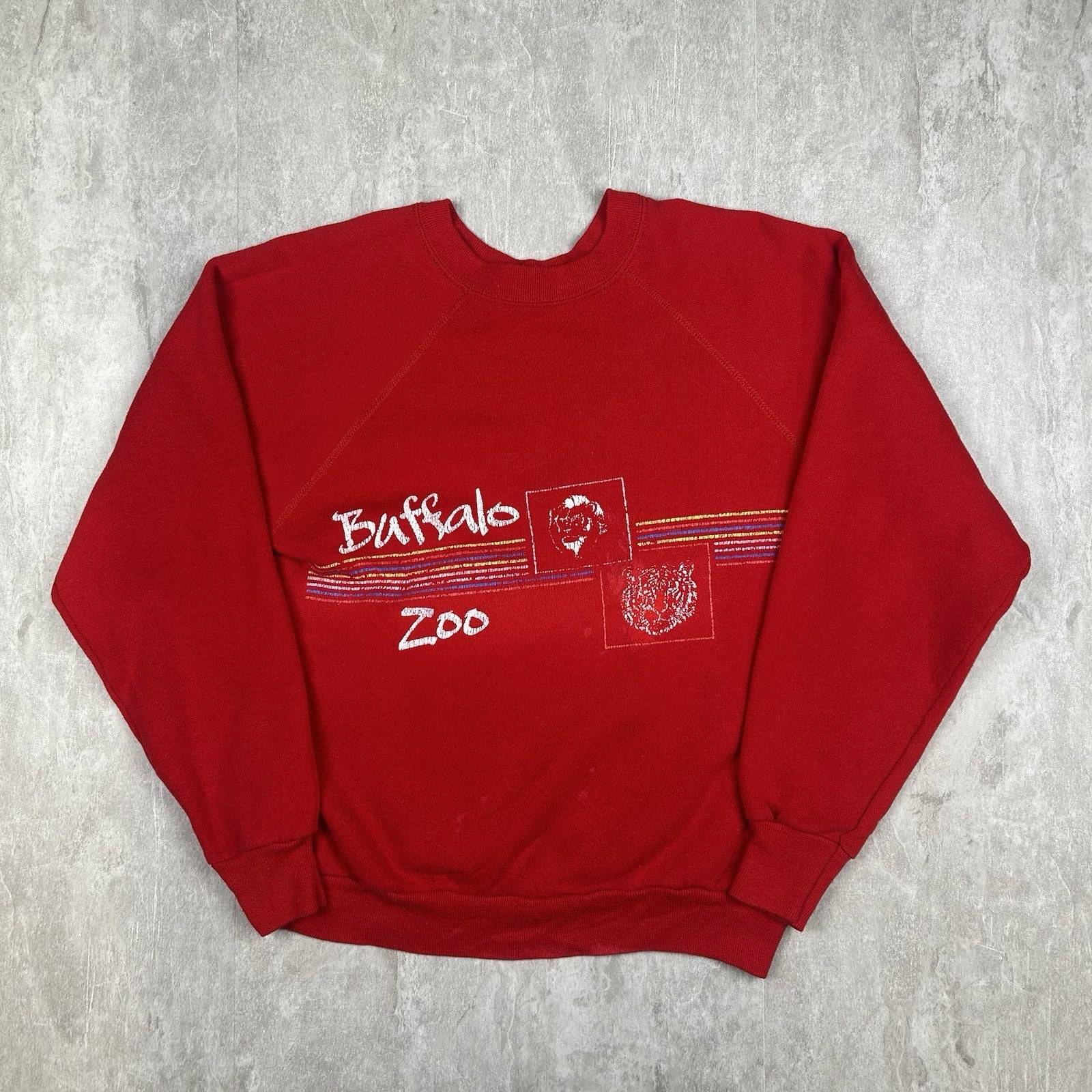 Vintage 70s 80s Buffalo Zoo Velva Sheen Crewneck Sweatshirt Red