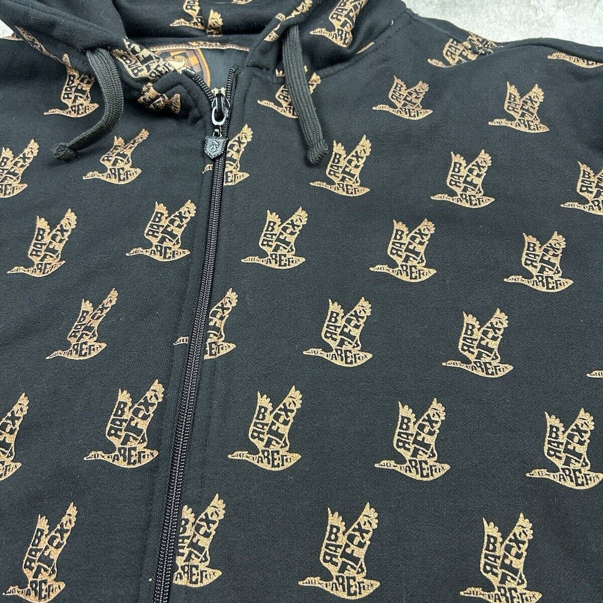 Y2K Barefox Full Zip Jacket Hoodie Black Geese Bird All Over