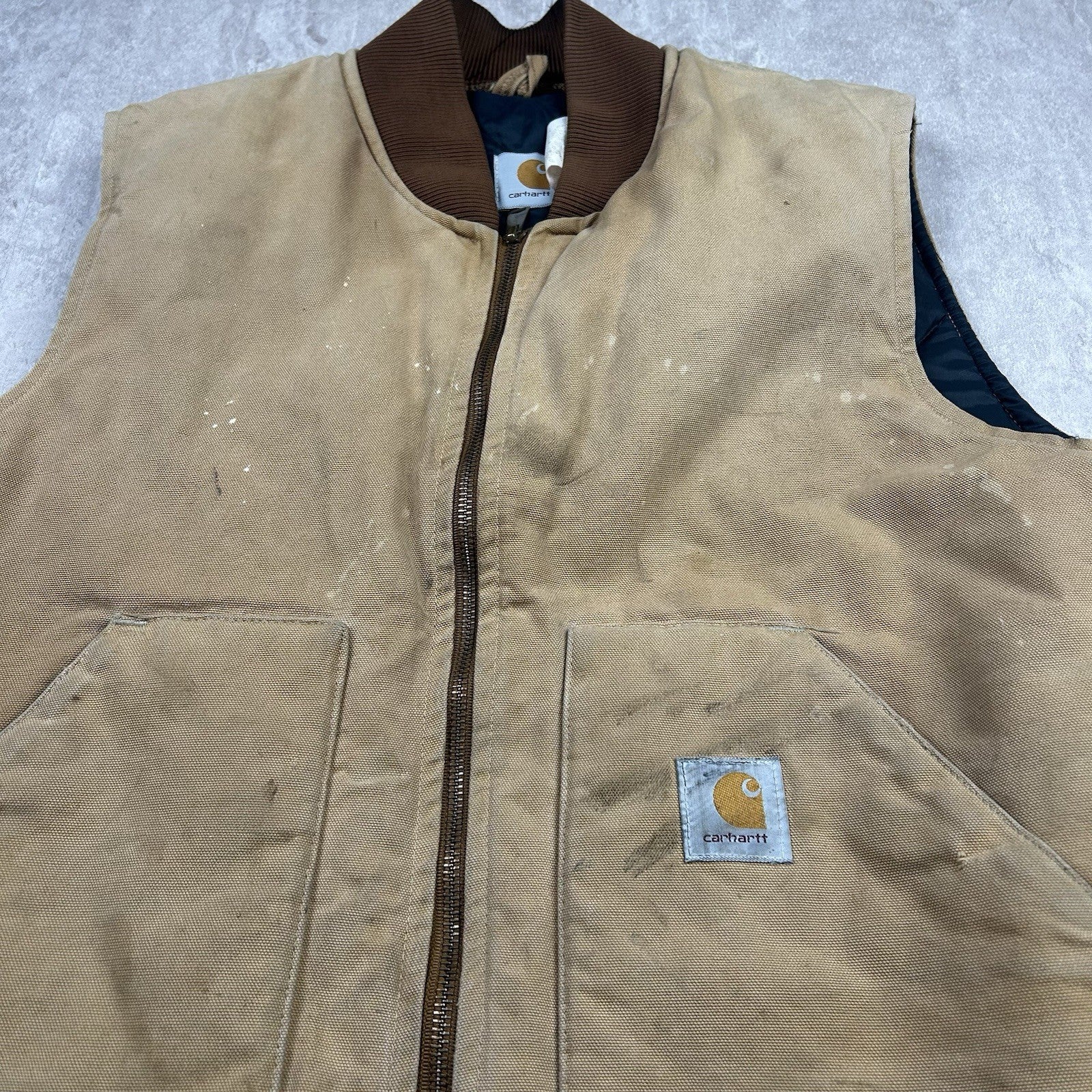 Vintage Carhartt VQ186 Quilt Lined Duck Vest Brown Union