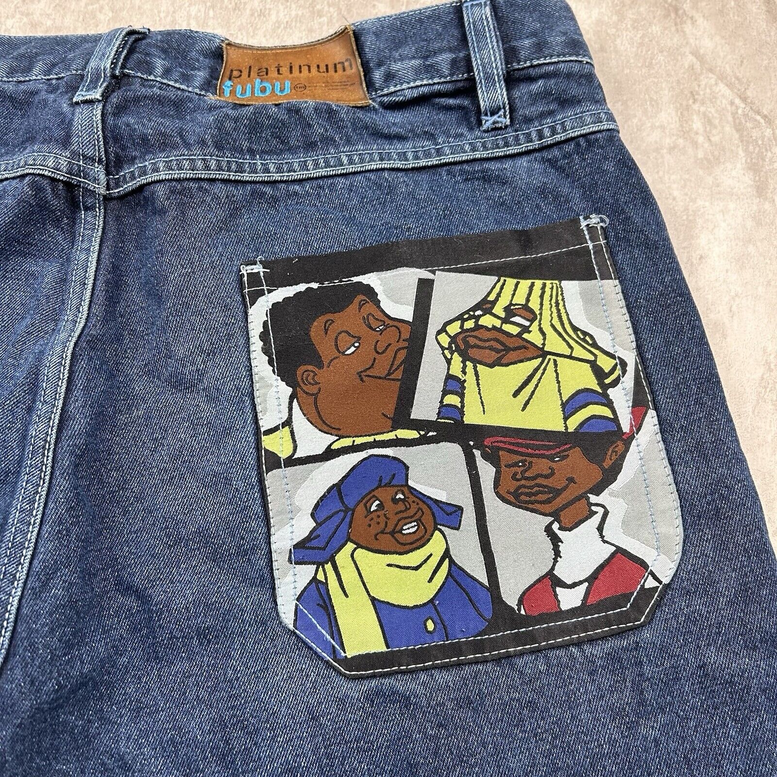 Platinum Fubu Fat Albert Jeans Blue Denim Embroidered Pants