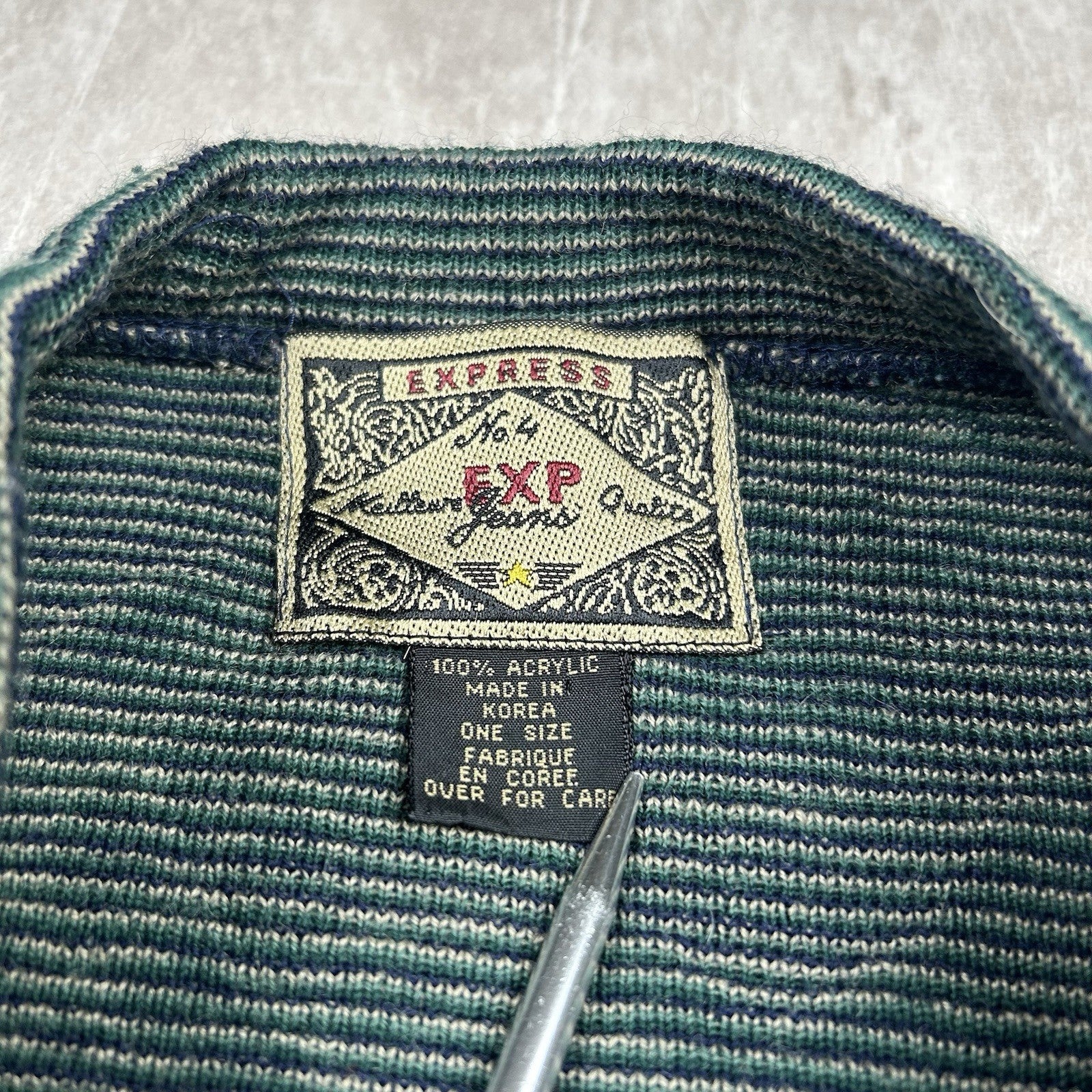 Vintage 90s EXPRESS Tricot Wool Box Sweater Tunic Green Blue