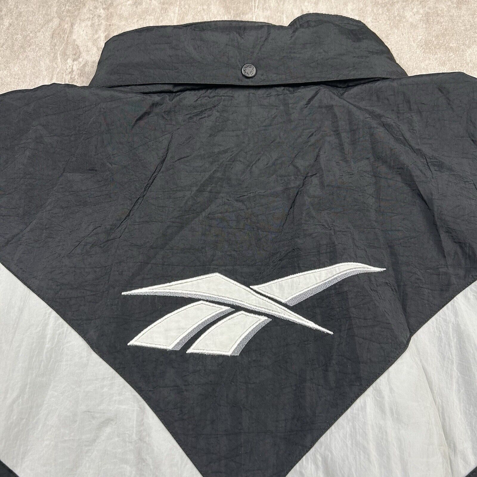 Vtg 90s Reebok Black Zip Up Windbreaker Embroidered Jacket