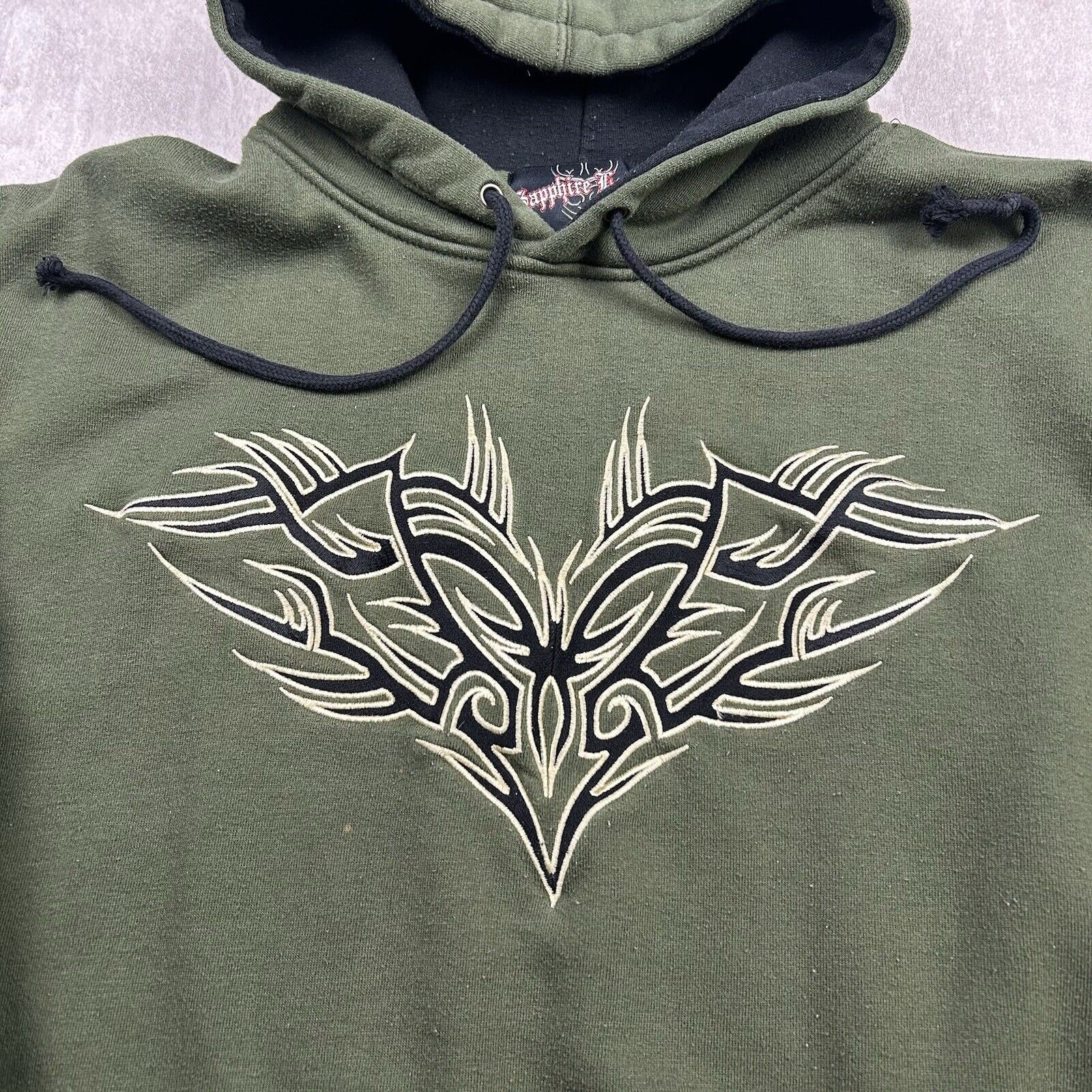 Vintage Y2K Sapphire Lounge Tribal Pattern Green Hoodie